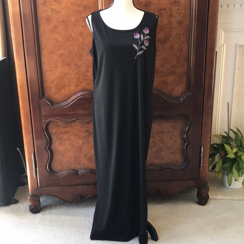 Byer Studio California Black Maxi Dress with Purple Roses